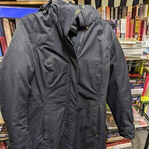 Black Marmot Montreax Parka Coat with Faux Fur Edged Hood, Lg